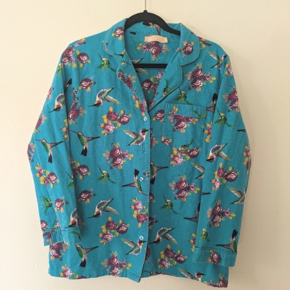 Floral Hummingbird Print Pajama Top